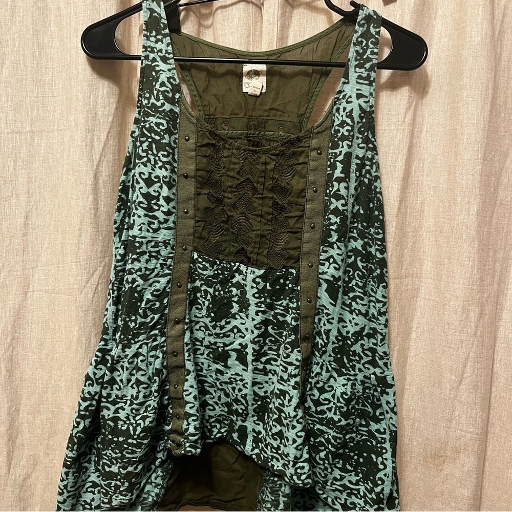 Anthropologie Tiny Brand Green and Blue Patterned Racerback Tank